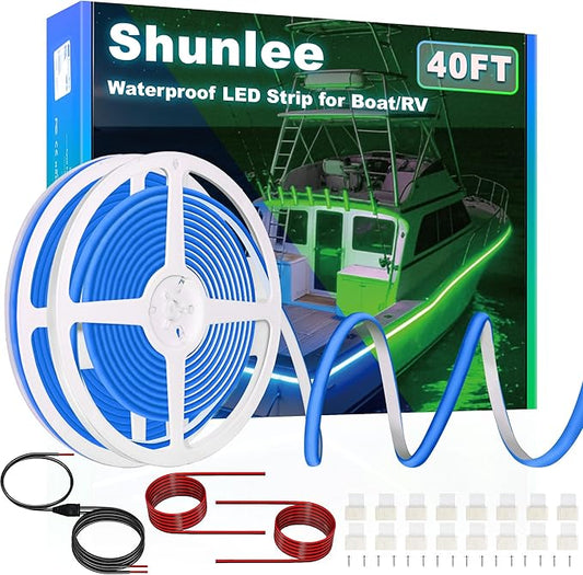SHUNLEE Boat Led Light Strip Blue 40FT, IP67 COB Waterproof Marine Pontoon Led Lights, Boat Interior Lights for Night Fishing, Kayak, RV, Jon, Bass (40FT-Blue)