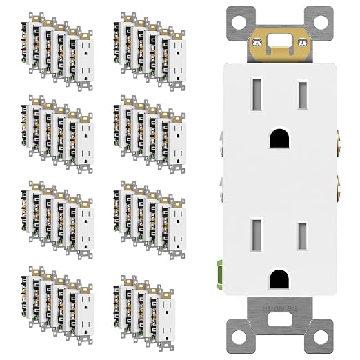 ENERLITES White Decorator Receptacle, Standard Electrical Wall Outlet, 15A 125V, Self-Grounding, 2-Pole, 3-Wire, 5-15R, UL Listed, 61502-TR-W, 40 Pack, Tamper Resistant