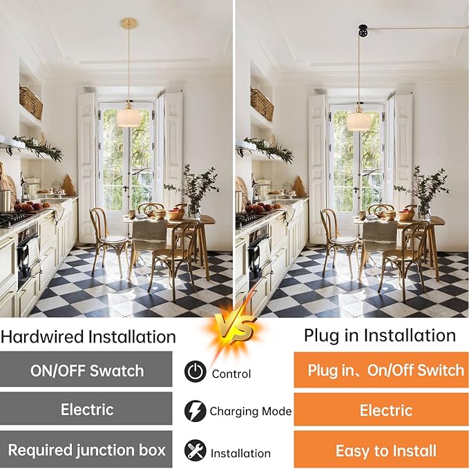 Shenmoyl Plug in Pendant Light Hanging Light Fixture Corded On/Off Switch Brass Pendant Light with White Striped Glass Lampshade for Bedroom Living Room Kitchen Island