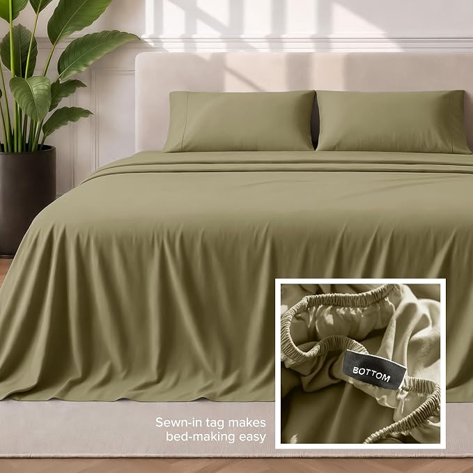 Bare Home Twin Sheet Set - 1800 Ultra-Soft Microfiber Twin Bed Sheets - Double Brushed - Deep Pockets - Easy Fit - 3 Piece Set - Bedding Sheets & Pillowcases (Twin, Olive)