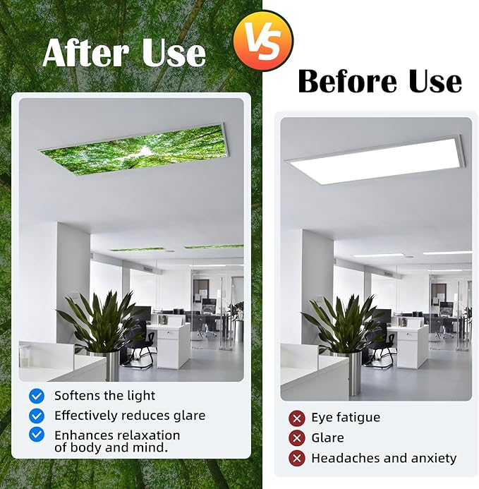 ANGSYLTH 8 Pcs Fluorescent Light Covers - 4 x 2 Feet Covers for Ceiling Lights, 8 x 10 Magnetic Light Filters for Classroom, Office, Hospitals (Spring & Forest)