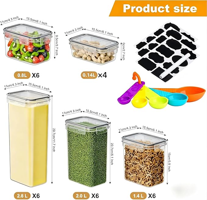 28 Pack Airtight Food Storage Containers with Lids, BPA Free Clear Pantry Storage Container for Kitchen Food Pantry Organizers and Storage, Plastic Pantry Organiser for Cereal,Flour and Sugar