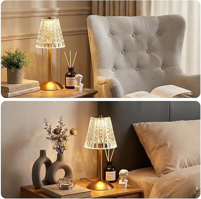 Liliful 6 Pcs Cordless Table Lamp Rechargeable Touch LED Small Gold Portable Battery Operated USB-c Desk Lamp 3 Color Dimmable for Bedroom Living Room Dining (Gold,Classic Style)