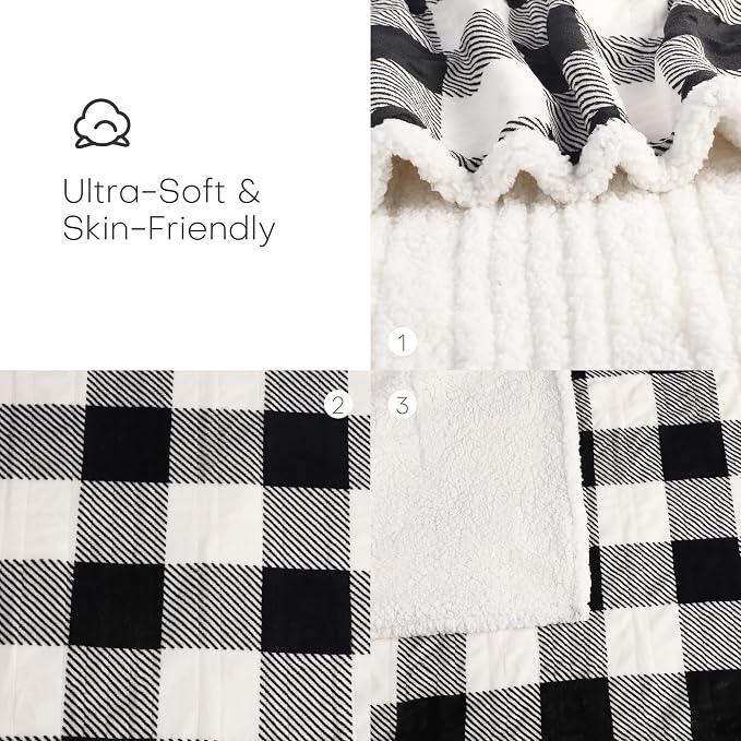 LUXIAN Electric Heated Blanket Queen Size 84"x90" - Flannel & Sherpa Fabric Dual-Sided, 9 Heat Settings & 1-10 Hours Auto Off, Machine Washable, Striped Checkered