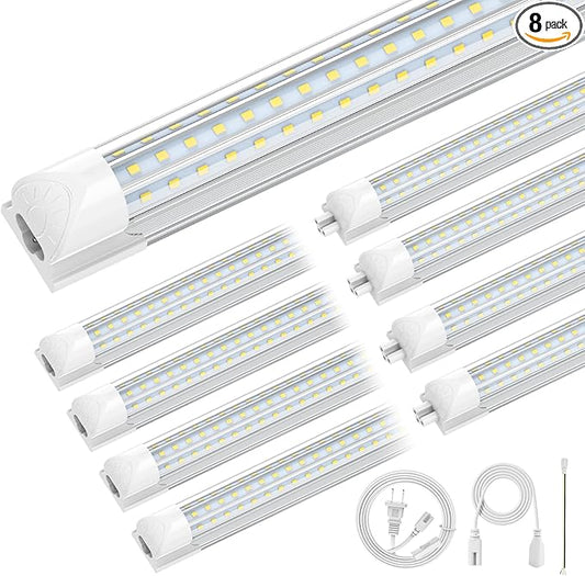 CNSUNWAY Led Shop Lights, 4FT LED Light 50W 7500LM 6500K Daylight White, D Shape Garage Light, Linkable Clear Cover T8 Integrated for Garage Workshop Workbench, ETL Listed(8-Pack)