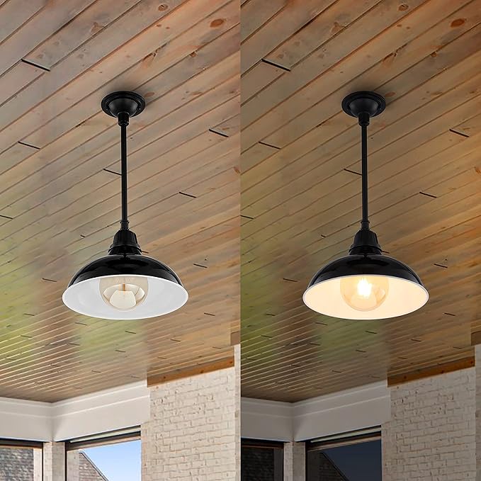 JONATHAN Y 12.25" Black 1-Light Farmhouse Indoor/Outdoor LED Pendant Iron Hanging Light, and Black Metal Shade, Rustic Ceiling Lamp for Kitchen Island, LED Bulb Included (JYL7611B)