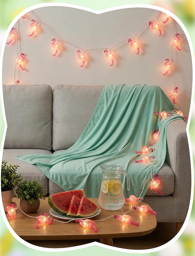 8.5Ft Pink Flamingo String Lights Plug in, Summer Decorative String Lights with 10 LED Flamingo Decor Lights, Tropical Beach Light Waterproof for Bedroom Patio Hawaiian Tiki Luau Party Summer Decor