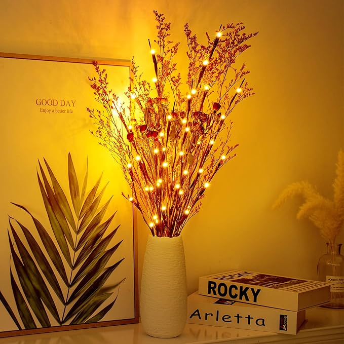 3PK 60" Led Branch Lights, Twig Lights, Lighted Branch for Vase, Willow Branches with USB Plug for Halloween Thanksgiving Day and Christmas,Warm White