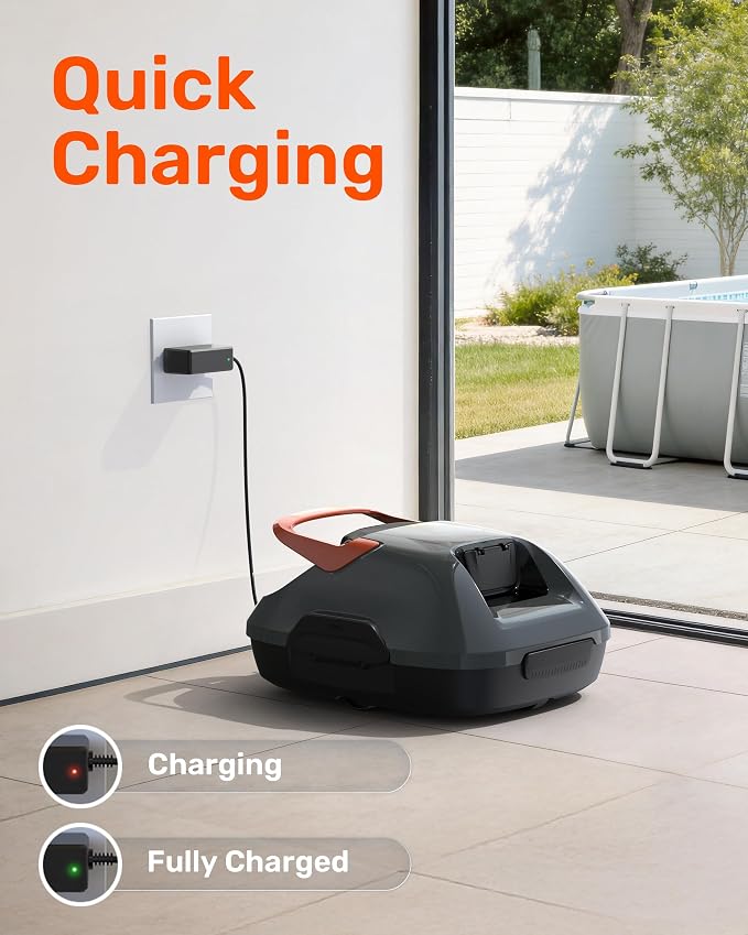 Gosvor Cordless Pool Vacuum, Dual Cleaning Modes, Automatic Robotic Pool Cleaner Lasts 90 Mins, Self-Parking, Portable, 1200-1900GPH Suction Power, Ideal for Above Ground Pool up to 860 sq.ft, Orange