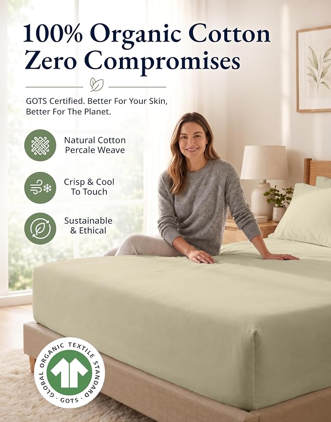 LANE LINEN Queen Fitted Sheet Set (No Flat Sheet) - 100% Organic Cotton Soft & Breathable Percale Weave Fitted Sheet Set for Added Comfort - 15'' Deep Pocket for Snug Fit - GOTS Certified - Linen