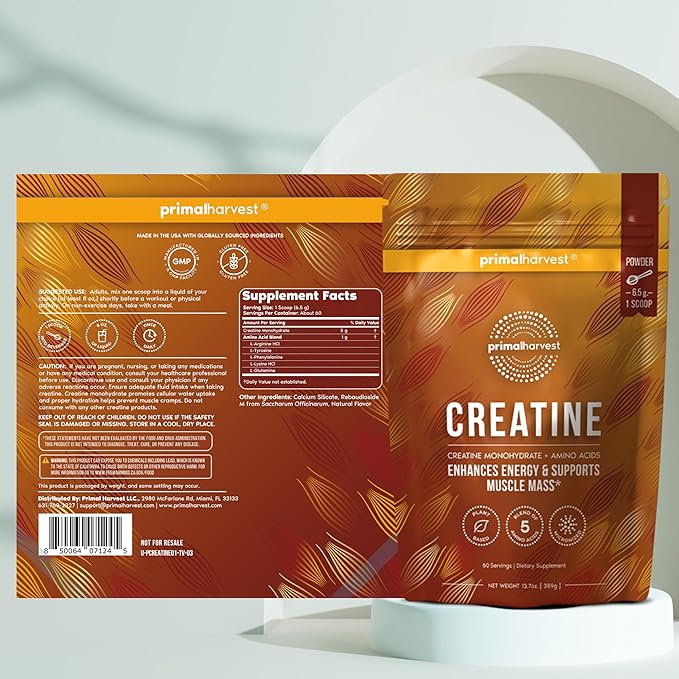 Primal Harvest Creatine Powder Supplement for Men and Women's Fitness, Workouts, and Muscle Growth, to Help Promote Recovery, Strength, Energy, and Endurance (2)