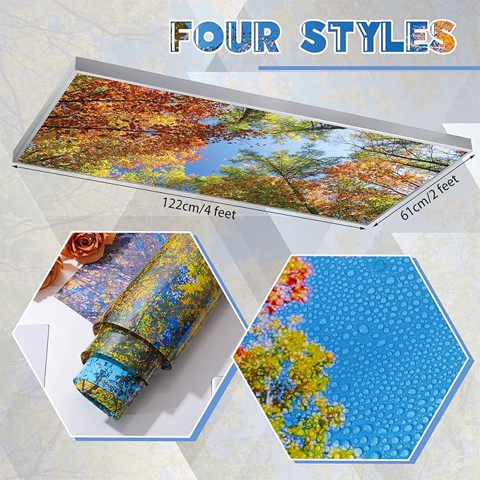 Amylove 4 Pcs Fluorescent Light Covers Classroom Ceiling Panels Light Filters with Backlit Film Material for Office School, 4 x 2 Feet(Modern Color,Fall Trees)