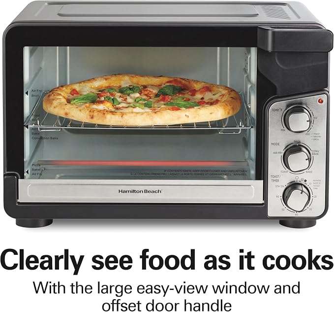 Hamilton Beach Easy View XL Toaster Oven with Sure-Crisp® Air Fry, 6 Slice Capacity, Black with Stainless Steel Accents, R31460 (Renewed)
