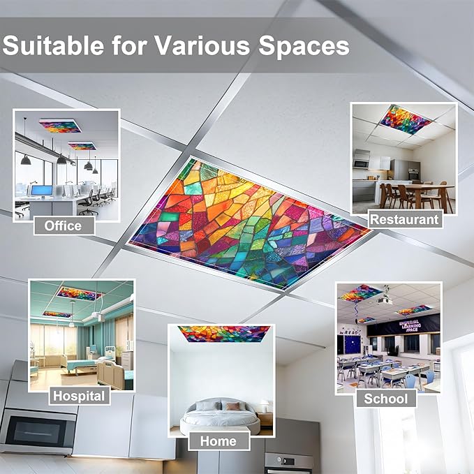 4 Pack 2x4 FT Magnetic Fluorescent Light Covers, Ceiling Light Filters for Classroom Office Home Hospital, Easy Install Decorative Drop Ceiling Panels