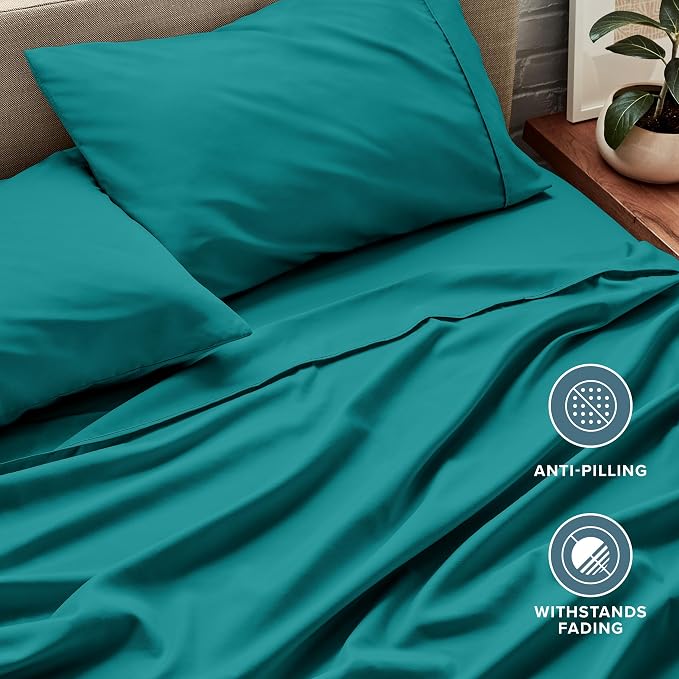 Bare Home Split Head Flex King Sheet Set - 1800 Ultra-Soft Microfiber Bed Sheets - Double Brushed - Deep Pockets - Easy Fit - 4 Piece Set - Bedding Sheets & Pillowcases (Emerald)