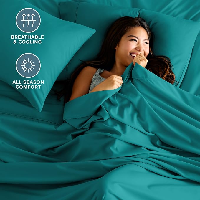 Bare Home Queen Sheet Set - 1800 Ultra-Soft Microfiber Queen Bed Sheets - Double Brushed - Deep Pockets - Easy Fit - 4 Piece Set - Bedding Sheets & Pillowcases (Queen, Emerald)