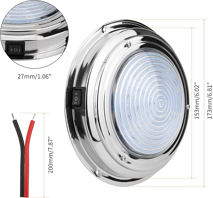 RVZONE Marine Boat Dome Light 12V LED Marine Lights Interior with Toggle Switch 7" LED Boat Cabin Lighting with Stainless Steel Surface Mount