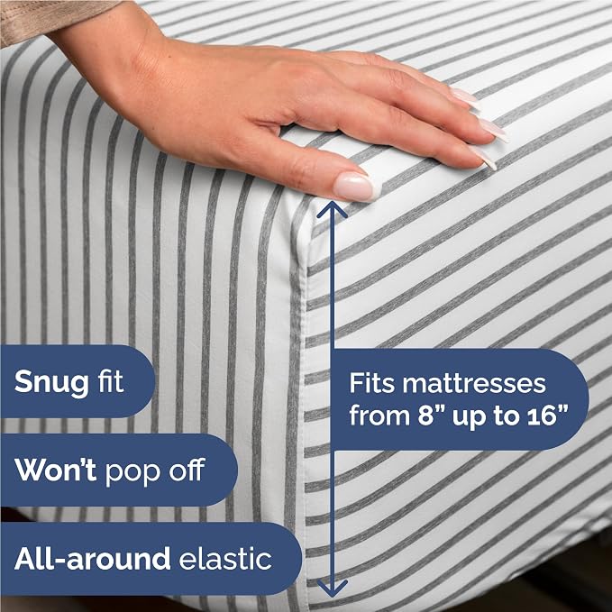 Full 6 Piece Sheet Set - Comfy Breathable & Cooling - Soft Hotel Luxury Bedding Set with 8-16 Inch Deep Pockets - 1 Flat & 1 Fitted Sheet & 4 Pillowcases - Wrinkle Free & Easy Care - Grey Stripes 2