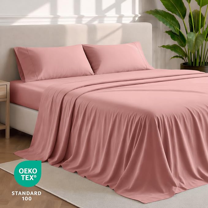 Bare Home Split Head Flex King Sheet Set - 1800 Ultra-Soft Microfiber Bed Sheets - Double Brushed - Deep Pockets - Easy Fit - 4 Piece Set - Bedding Sheets & Pillowcases (Dusty Rose)