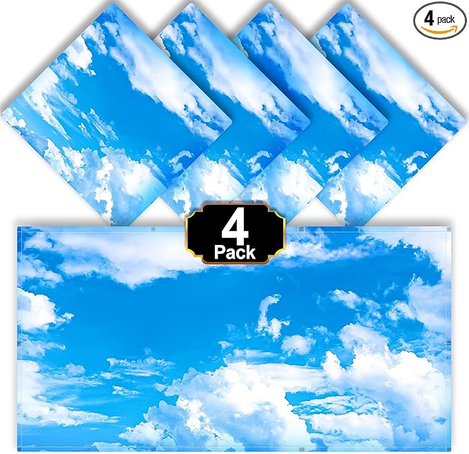 Aheroi 4 Pcs Light Covers, 4 x 2 Feet Magnetic Light Covers for Fluorescent Light Shade Drop Ceiling Light Filters Classroom Decorative Light Cover for Room School Office(Cloud Blue Sky)
