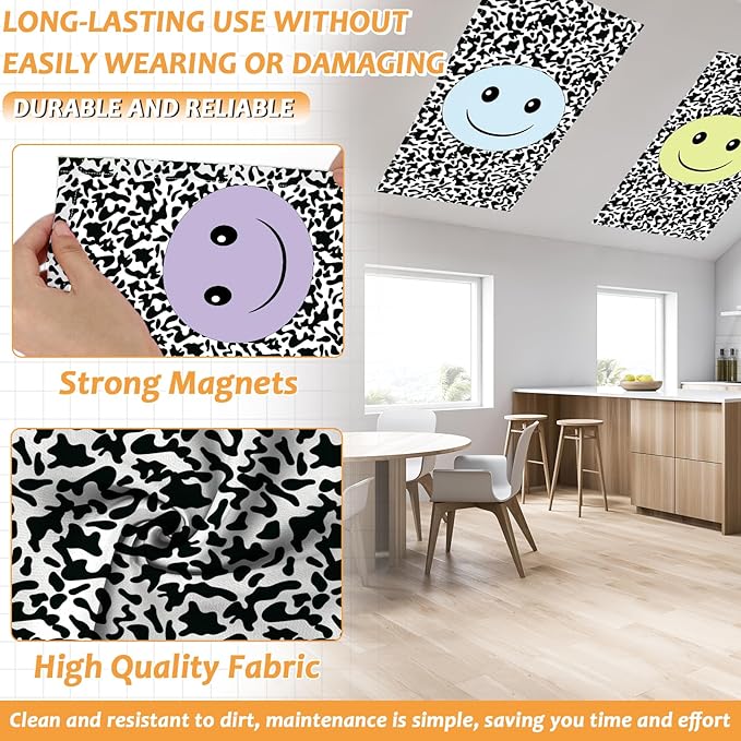 Wiooffen 8 Pcs Smile Face Fluorescent Light Cover with 80 Magnets Decorative for Classroom Ceiling Light 4x2 Feet Magnetic Filter Easy Install for Office Hospitals Drop Ceiling Supplies (Pastel Color)