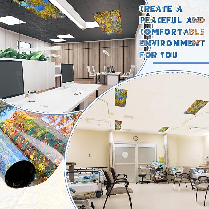 Amylove 4 Pcs Fluorescent Light Covers Classroom Ceiling Panels Light Filters with Backlit Film Material for Office School, 4 x 2 Feet(Modern Color,Fall Trees)