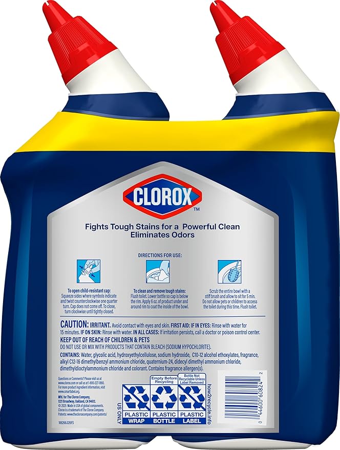 Nettoyant pour cuvette de toilettes Clorox, détachant puissant et anti-calcaire, parfum Arctic Clean, 710 ml, lot de 2