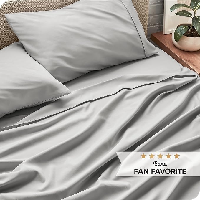 Bare Home Split King Sheet Set - 1800 Ultra-Soft Microfiber Bed Sheets - Double Brushed - Deep Pockets - Easy Fit - 5 Piece Set - Bedding Sheets & Pillowcases (Split King, Light Grey)
