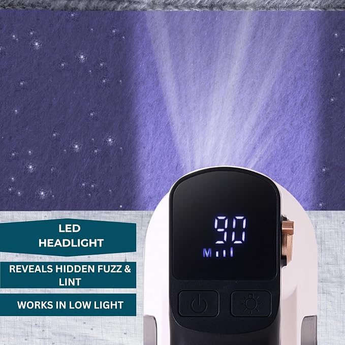 True & Tidy LED Turbo Fabric Shaver | Cordless Lint Remover with Digital Display & 3 Speeds – Perfect for Clothes, Couch & Furniture Defuzzing, White