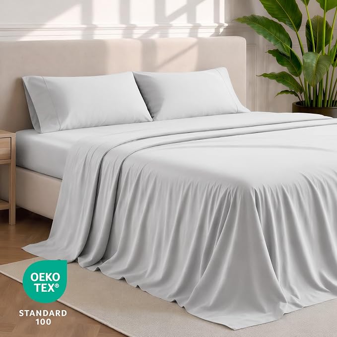 Bare Home Short Queen Sheet Set - 1800 Ultra-Soft Microfiber Bed Sheets - Double Brushed - Deep Pockets - Easy Fit - 4 Piece Set - Bedding Sheets & Pillowcases (Short Queen, Cloud Grey)