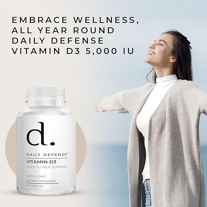 Vitamine D3 5000 UI pour la santé cardiaque, le soutien immunitaire quotidien, la clarté mentale et la fonction musculaire - 90 suppléments de vitamine D