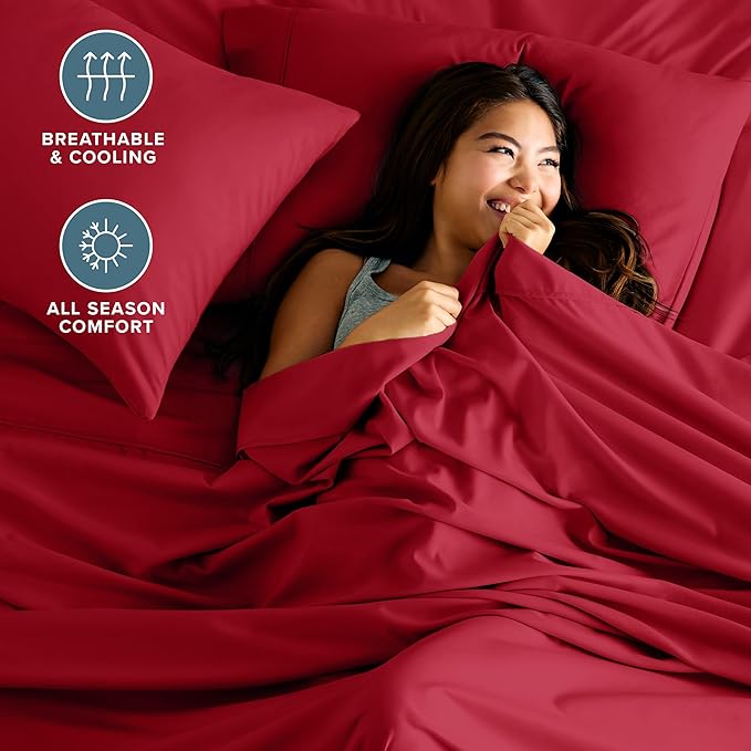 Bare Home Twin Sheet Set - 1800 Ultra-Soft Microfiber Twin Bed Sheets - Double Brushed - Deep Pockets - Easy Fit - 3 Piece Set - Bedding Sheets & Pillowcases (Twin, Red)