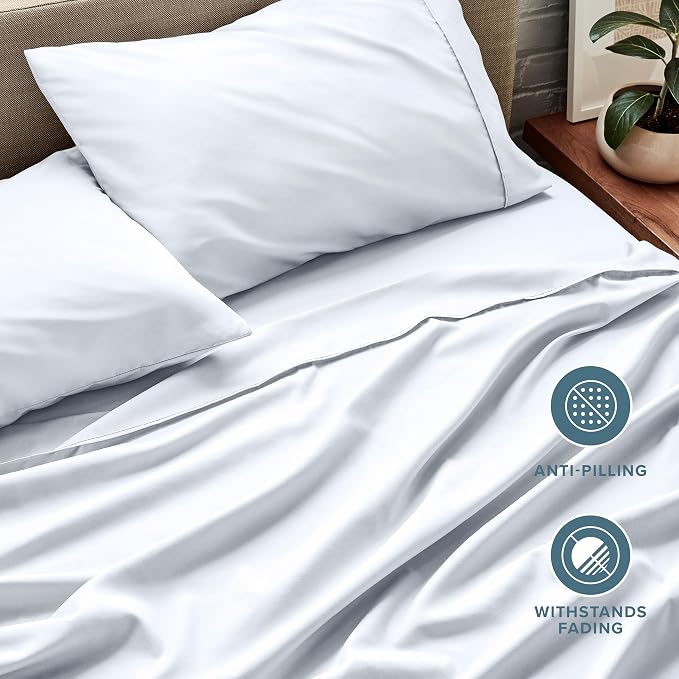 Bare Home Twin Sheet Set - 1800 Ultra-Soft Microfiber Twin Bed Sheets - Double Brushed - Deep Pockets - Easy Fit - 3 Piece Set - Bedding Sheets & Pillowcases (Twin, White)