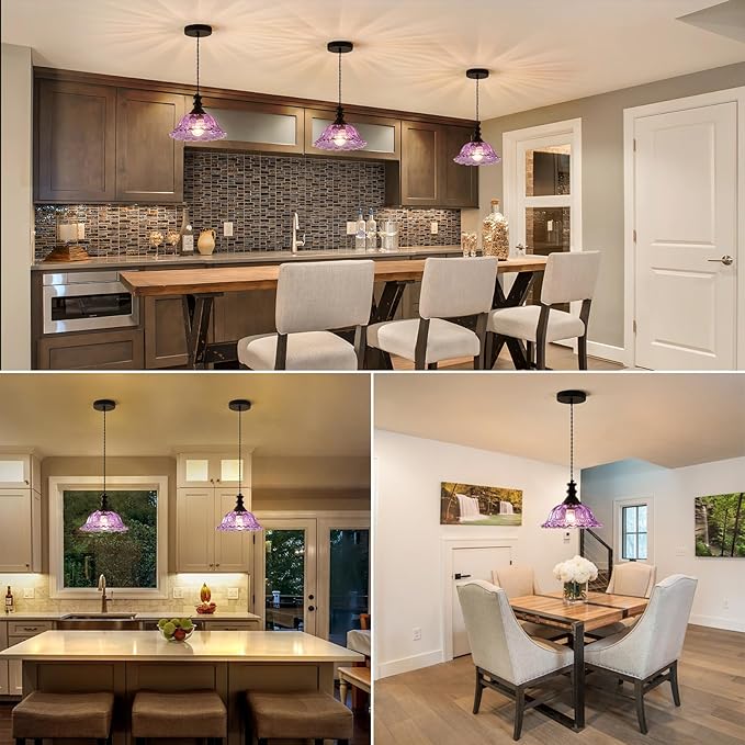 HDDFL Glass Pendant Lights Modern Pendant Lighting Fixtures Hanging Lamp for Kitchen Island Bedroom Dining Room Coffee Shop Hallway Black and Purple