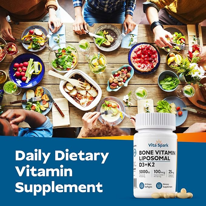 Vitamine D3 K2 - Complément liposomique pour la santé des os, 5000UI D3, 100mcg K2 MK7 et Magnésium pour femmes et hommes | Soutient la santé des os, des dents, du cœur, du système immunitaire et vasculaire*, Mini-capsules molles pour 60 jours