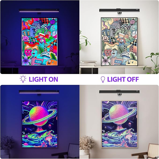 Onforu Black Light for Blacklight Tapestry,15'' Rechargeable Blacklight Picture Light with Remote, 4000mAh Black Light Bar for Fluorescent Poster, Glow in The Dark Party, Bedroom Decor, Party