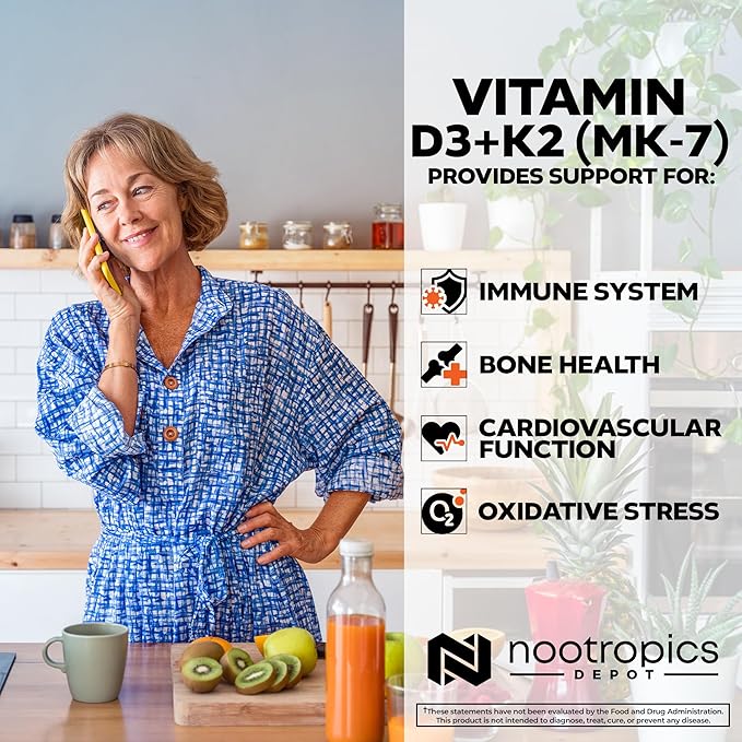 Nootropics Depot ビタミンD3+K2 ＋ ビタミンC タブレット｜365粒｜125µg｜5000IU相当｜1年分