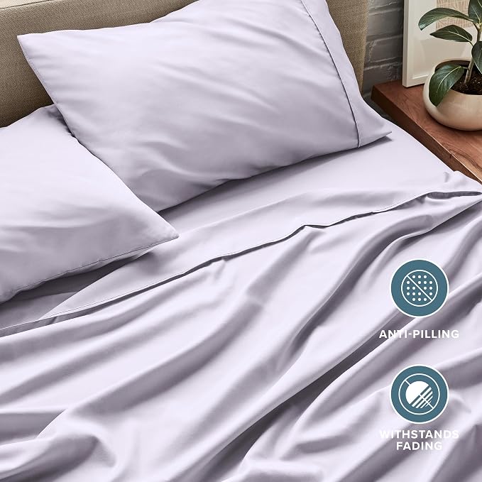 Bare Home Twin XL Sheet Set - 1800 Ultra-Soft Microfiber Twin Extra Long Bed Sheets - Double Brushed - Deep Pockets - Easy Fit - 3 Piece Set - Bedding Sheets & Pillowcases (Twin XL, Light Lavender)