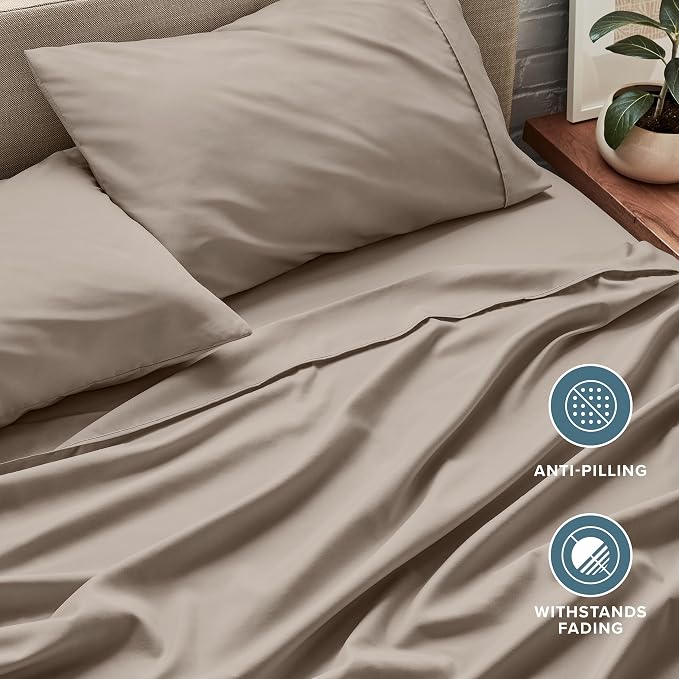 Bare Home Full Sheet Set - 1800 Ultra-Soft Microfiber Full Bed Sheets - Double Brushed - Deep Pockets - Easy Fit - 4 Piece Set - Bedding Sheets & Pillowcases (Full, Khaki)