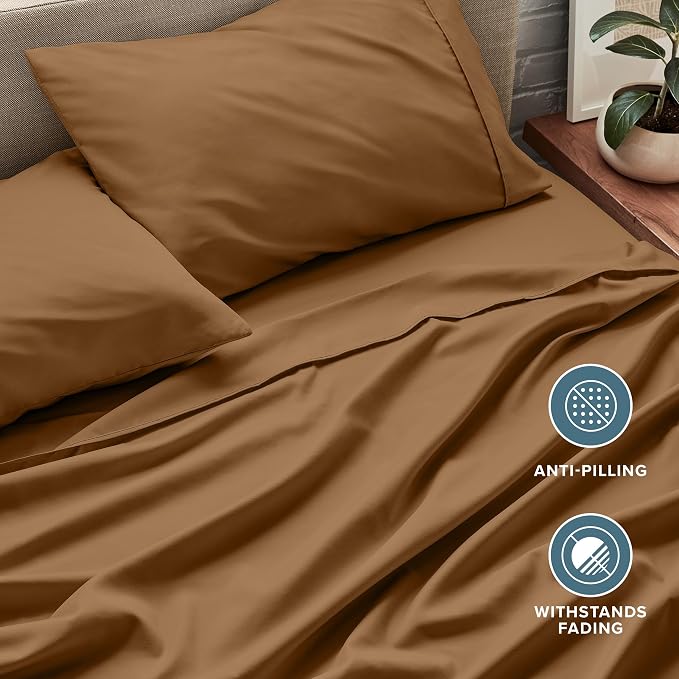 Bare Home King Sheet Set - 1800 Ultra-Soft Microfiber King Bed Sheets - Double Brushed - Deep Pockets - Easy Fit - 4 Piece Set - Bedding Sheets & Pillowcases (King, Caramel)
