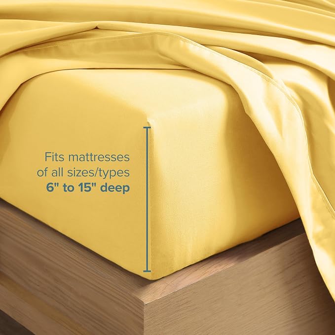 Bare Home Twin XL Sheet Set - 1800 Ultra-Soft Microfiber Twin Extra Long Bed Sheets - Double Brushed - Deep Pockets - Easy Fit - 3 Piece Set - Bedding Sheets & Pillowcases (Twin XL, Lemon Drop)