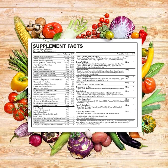 Multivitamine aliments complets Wholesome Wellness pour femmes – Multi-vitamines, minéraux, extraits biologiques naturels – 120 comprimés
