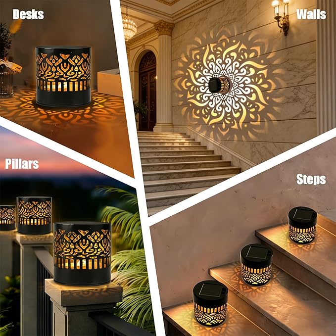 Decorative Solar Mandala Lights | Metal Solar Powered Outdoor Wall & Step Lighting | Waterproof Garden/Patio/Fence Lights with Auto On/Off | Mandala Pattern Backyard Decor for Deck,Post,Yard (1)