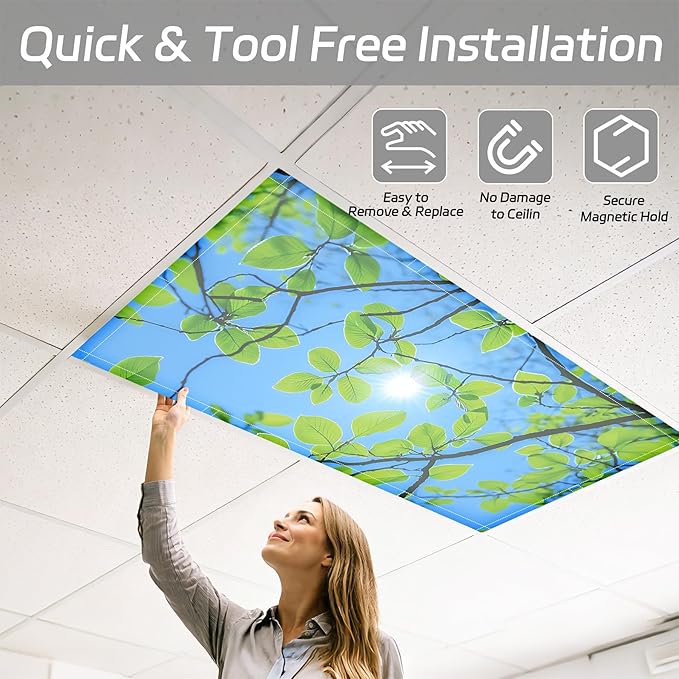 4 Pack 2x4 FT Magnetic Fluorescent Light Covers, Ceiling Light Filters for Classroom Office Home Hospital, Easy Install Decorative Drop Ceiling Panels