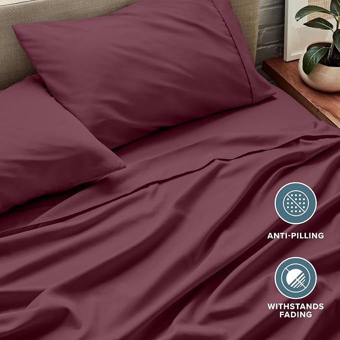 Bare Home Queen Sheet Set - 1800 Ultra-Soft Microfiber Queen Bed Sheets - Double Brushed - Deep Pockets - Easy Fit - 4 Piece Set - Bedding Sheets & Pillowcases (Queen, Burgundy)