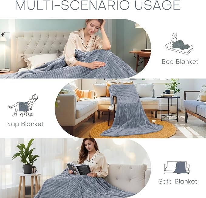 Electric Heated Blanket Full Size 72"x84" with Cozy Flannel, 6 Heat Settings & 10 Hours Auto Off, Soft & Cozy Warming Throw for Home, Office, or Bed, Machine Washable, Grey