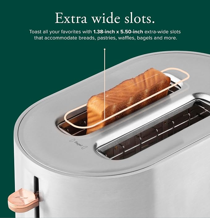 Café Express Finish 2-Slice Toaster | Extra-Wide Slots, Extra Lift for Waffles, Pastries, Texas Toast & More | 4 Pre-Set Functions, 8 Shade Options | Countertop Kitchen Essentials | Stainless Steel