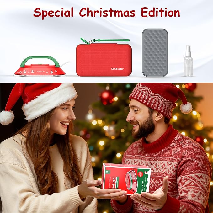 Newbealer Travel Iron Set, 100-240V Mini Dry Iron for Clothes (No Steam) | Max 300W, Heats in 60s, 302℉ Ceramic Soleplate, Handy Heat Press, 0.8lbs Lightweight for Quick Touch-ups, Classic Red w/ Case