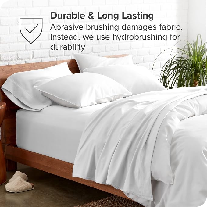 Bare Home Queen Sheet Set - 1800 Ultra-Soft Microfiber Queen Bed Sheets - Double Brushed - Deep Pockets - Easy Fit - 4 Piece Set - Bedding Sheets & Pillowcases (Queen, White)