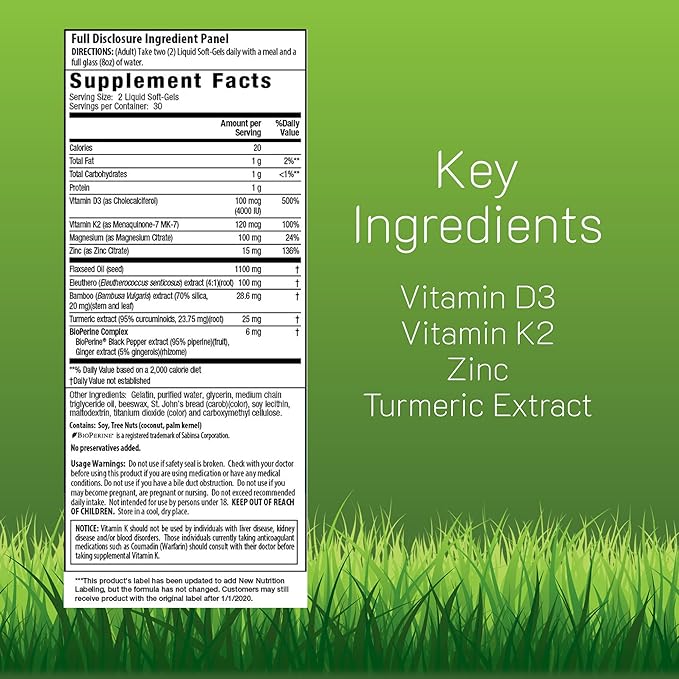 Irwin Naturals Méga D3 & K2 haute puissance + extrait de curcuma — 60 gélules liquides